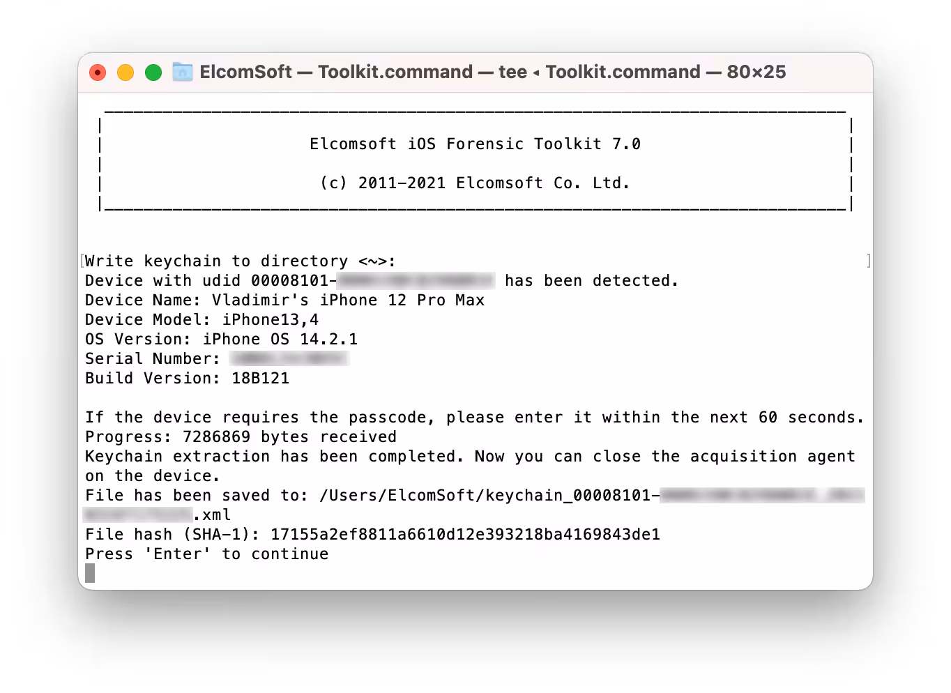 ElcomSoft iOS Forensic Toolkit 7.0.313